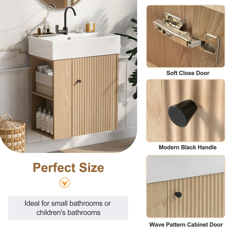 ELEMENT ACE Compact Floating Bathroom Vanity with Ceramic Basin - Space Saving Modern Design image number 4