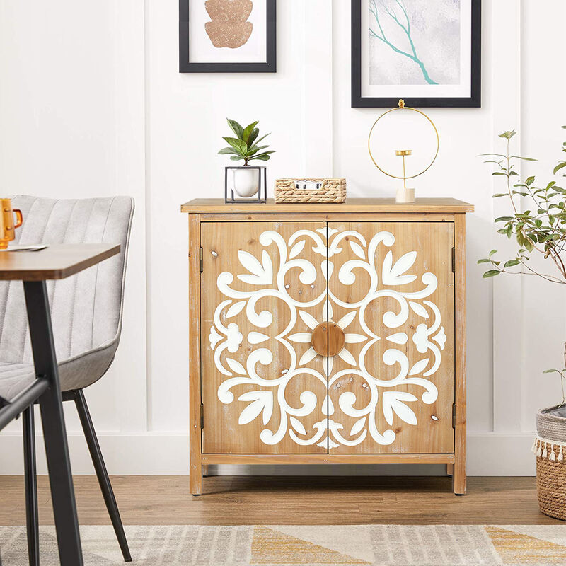 TATEUS Rustic  Floral Carved Doors Wooden Accent Cabinet