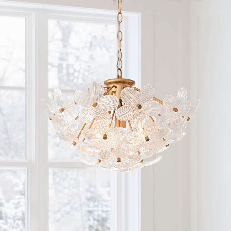 Frieda Modern 4-Light 20" Brushed Brass Clear Glass Flower Chandelier image number 1