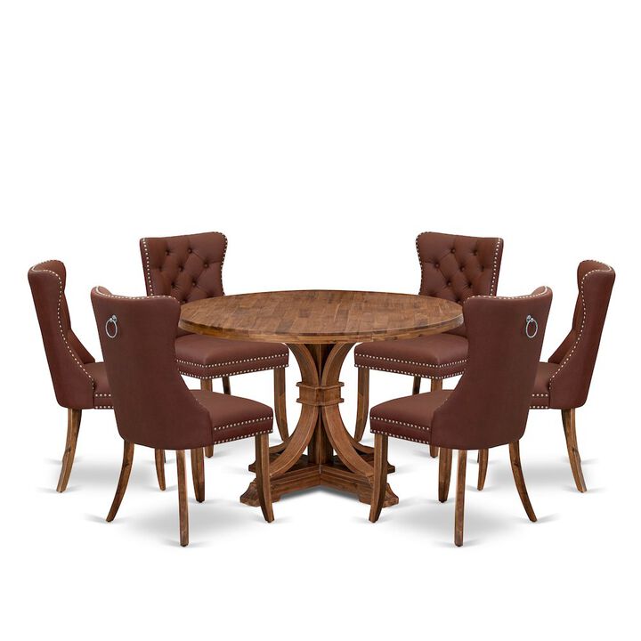 7-Pc Kitchen Table Set Consist A Mid Century Dining Table And 6 Burgundy Chairs