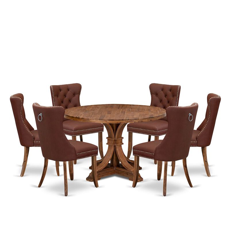 7-Pc Kitchen Table Set Consist A Mid Century Dining Table And 6 Burgundy Chairs
