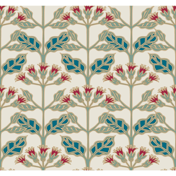 Tracery Blooms Cream Metallic Wallpaper