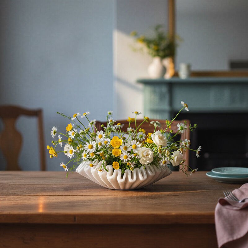 Marble Round Ruffle Bowl, White image number 1