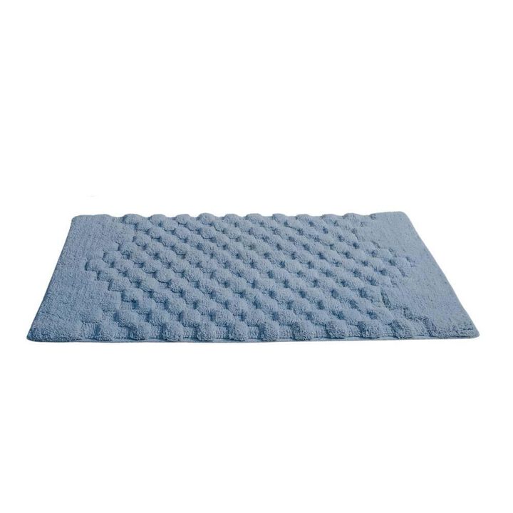Knightsbridge Luxurious Block Pattern High Quality Year Round Cotton With Non-Skid Back Bath Rug 20" X 30" Light Blue