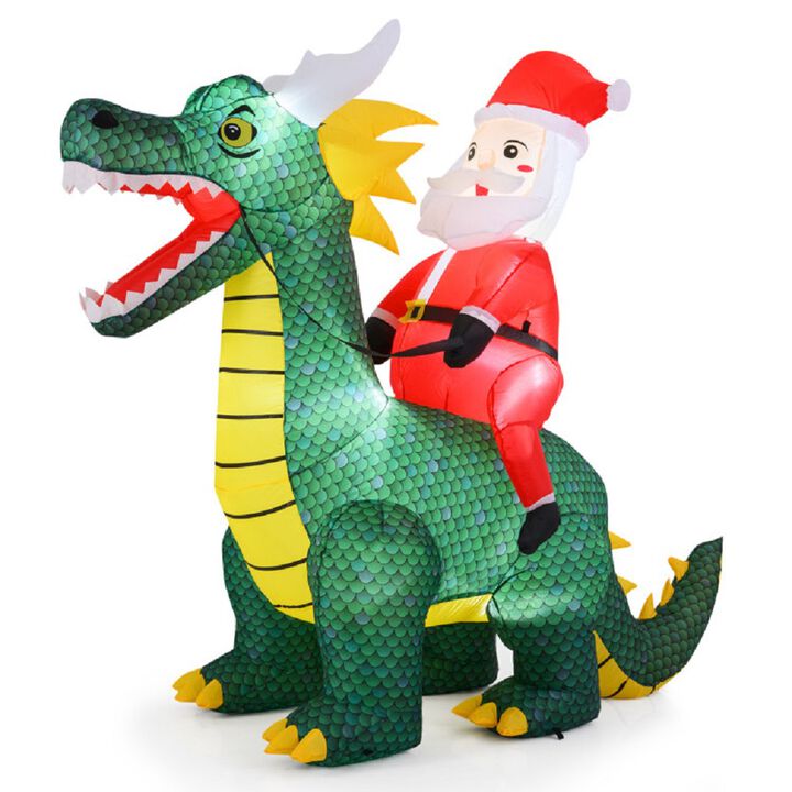 6.7 Feet Inflatable Santa Claus on Dinosaur, Outdoor Christmas Decor with LED Lights