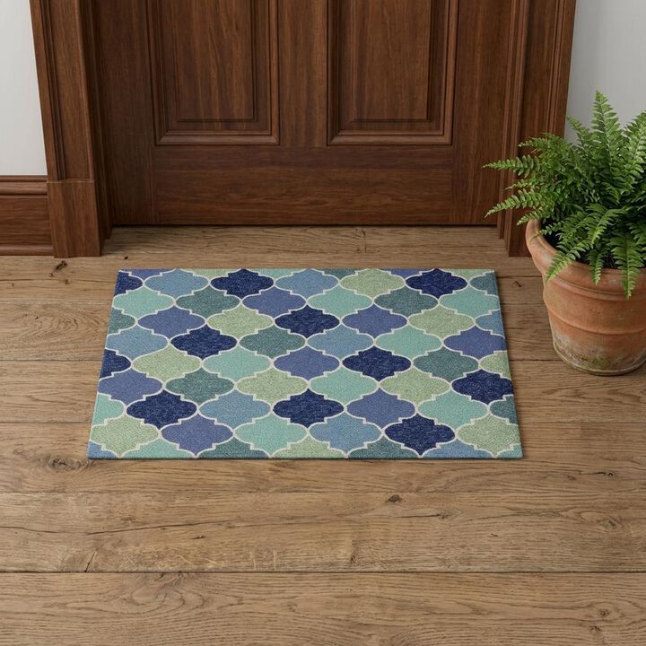 HomeRoots 2' X 3' Blue Purple And Aqua Quatrefoil Hand Tufted Area Rug