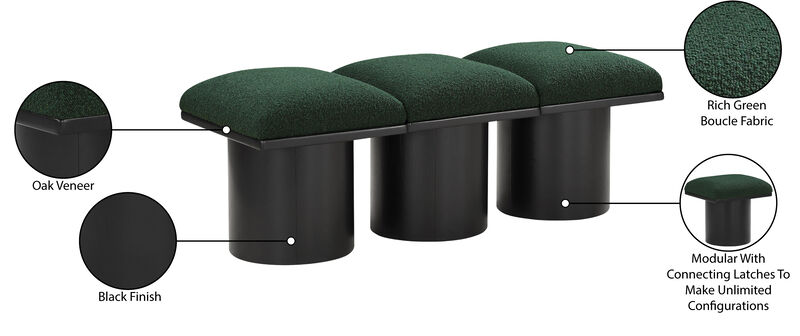Meridian Furniture Pavilion Green Boucle Fabric Bench