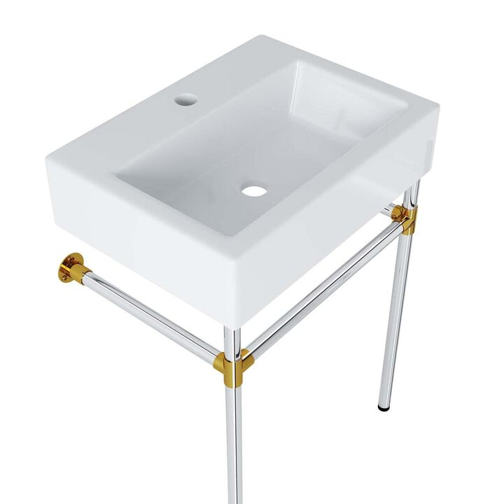 Modway Redeem 24" Wall-Mount Stainless Steel Bathroom Vanity in Silver/White