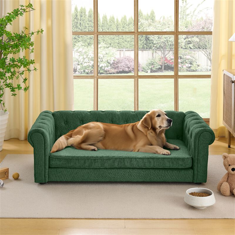 Elevated Dog Sofa Bed, 55 Inch Durable Linen Fabric Pet Couch for Big and Oversized Dogs image number 1