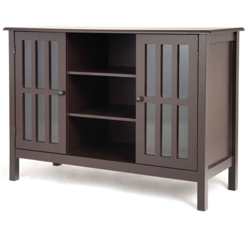 Wood Sofa Tale Console Cabinet with Tempered Glass Panel Doors