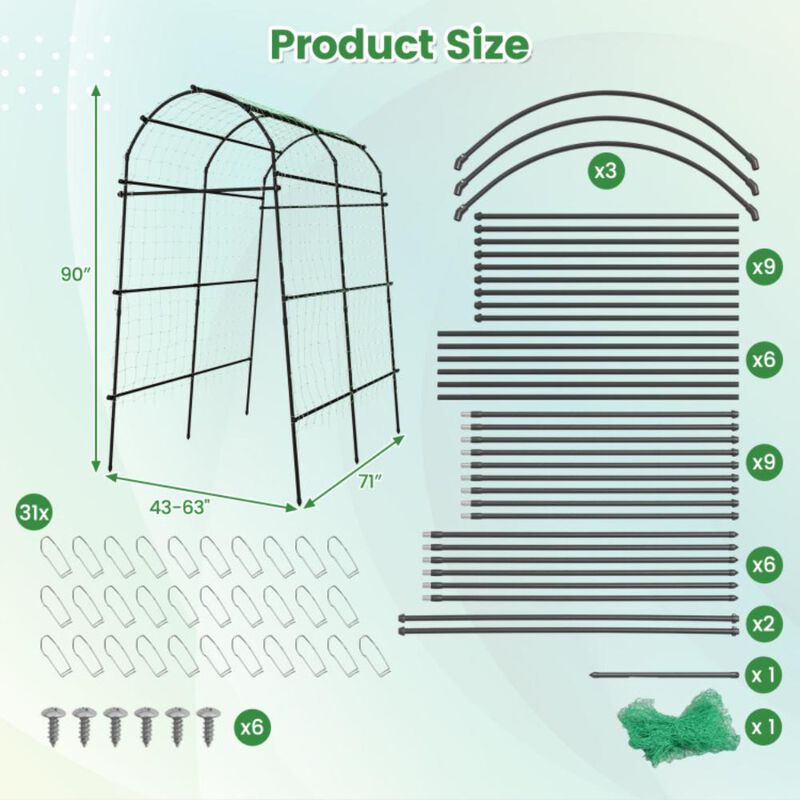 Hivvago 7.5 Feet Garden Arch Trellis with PE Coated Metal Structure