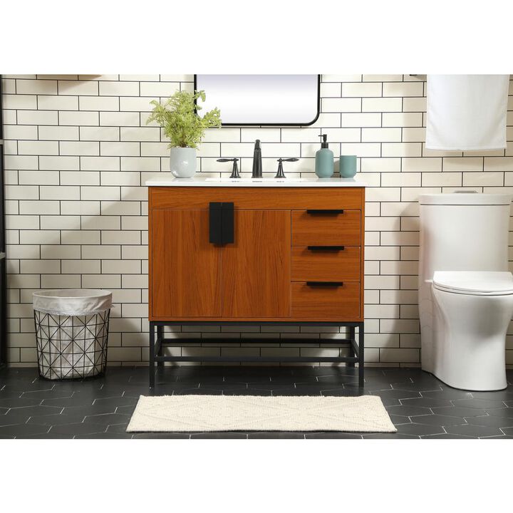 Elegant Kitchen and Bath 36 inch Single bathroom vanity in teak