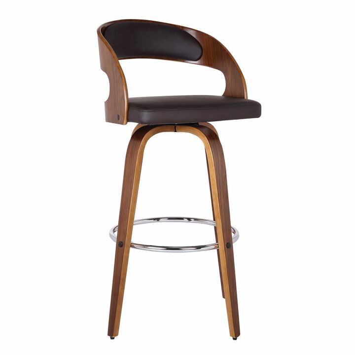 30 Inch Swivel Faux Leather Counter Height Barstool with Open Back, Brown-Benzara