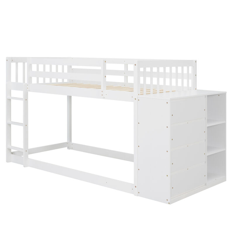 Twin over Twin Bunk Bed with 4 Drawers and 3 Shelves-Espresso