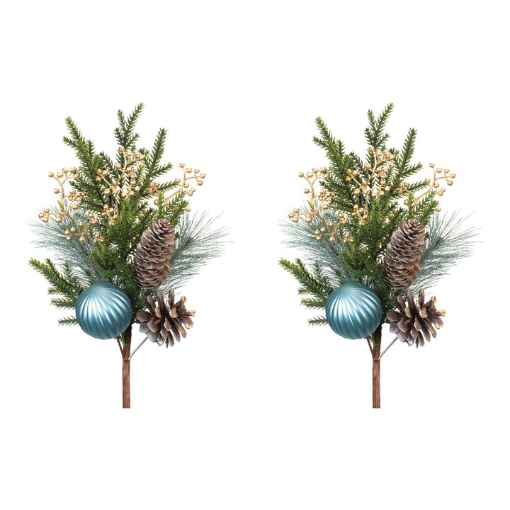 Pine Spray with Ornament Bundle of 2 for Festive Holiday Arrangements