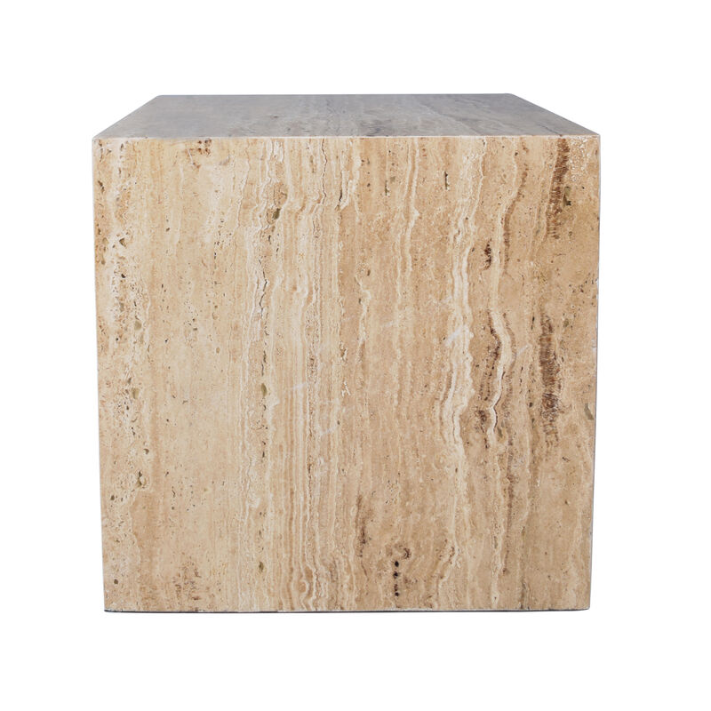 Felix 15" Contemporary Natural Marble Handmade Cube End Table