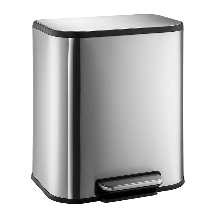 Stainless Steel Kitchen Trash Can, Soft Close Lid, Hands Free Pedal Design, Removable Inner Bucket, Odor Resistant Heavy Duty Rectangular Waste Bin