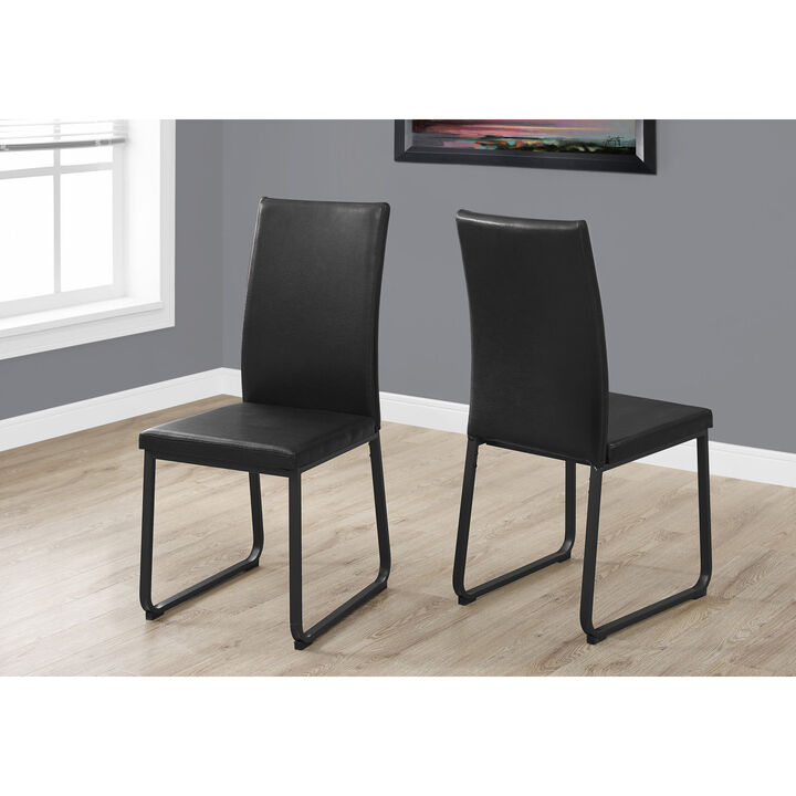 Monarch Specialties I 1106 Dining Chair, Set Of 2, Side, Upholstered, Kitchen, Dining Room, Pu Leather Look, Metal, Black, Contemporary, Modern