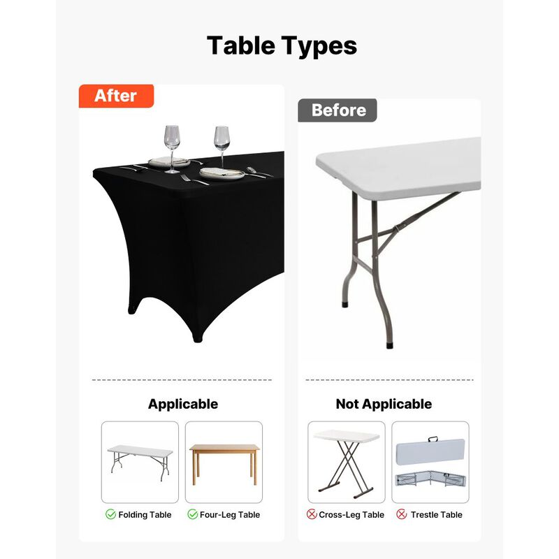 6 Pack Washable Stretch Tablecloths for Rectangular Tables, Fitted Covers for Banquet & Events-Black image number 5
