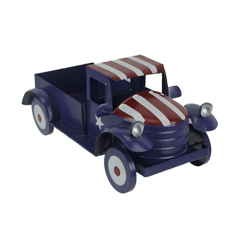 Rustic Blue Metal Vintage Patriotic Pickup Truck Planter Antique Stars & Stripes image number 0
