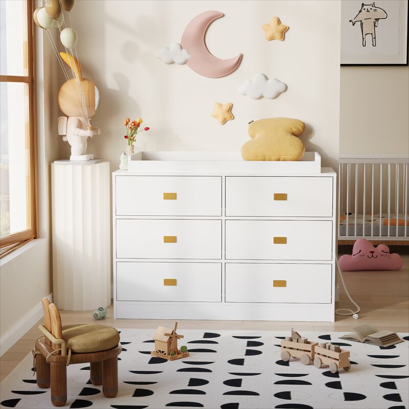 6-Drawer Nursery Dresser & Changing Table with Power Outlets, Removable Top & Soft Pad, Spacious Storage image number 5
