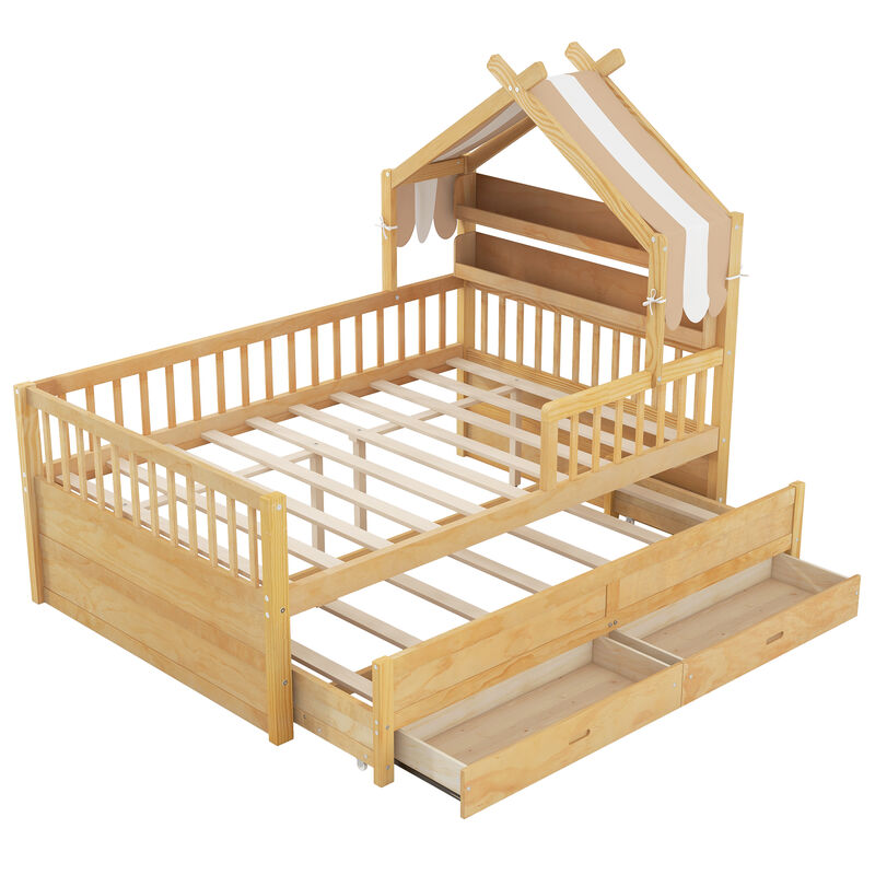 Merax House-Style Bed with Trundle, Bookshelf & Storage Drawers Kids Bed image number 0