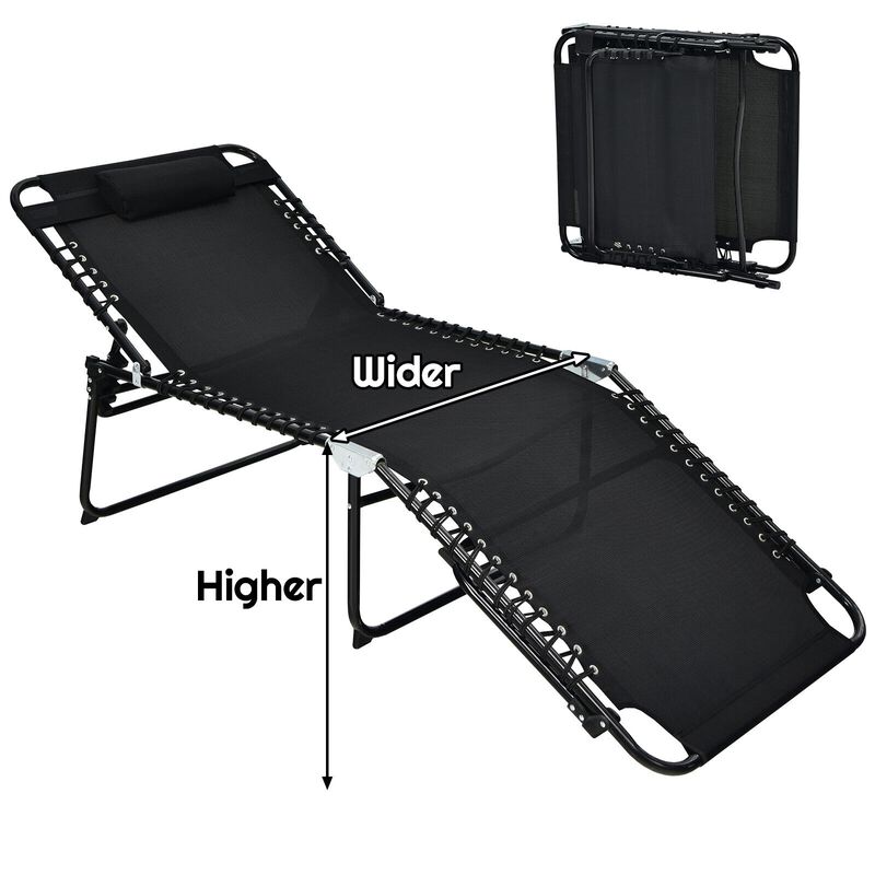4 Position Folding Lounge Chaise with Adjustable Backrest and Footrest