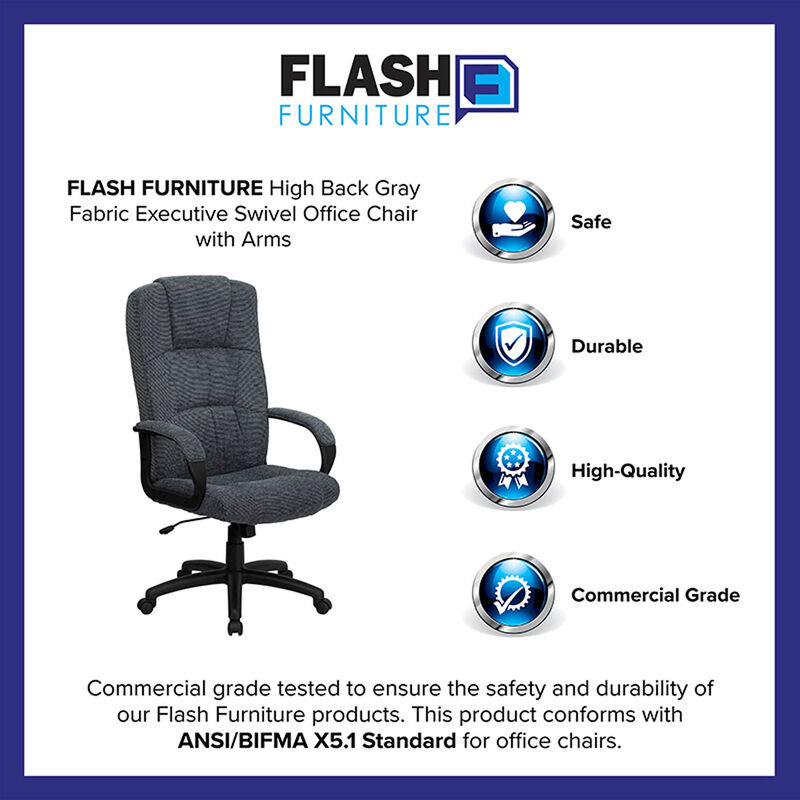 Rochelle High Back Gray Fabric Executive Swivel Office Chair with Arms image number 9