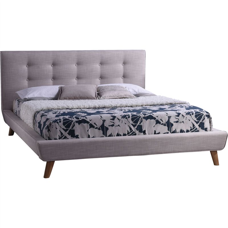 Mid-Century Modern Upholstered Platform Bed Frame &ndash; Soft Headboard with Supportive Platform Base