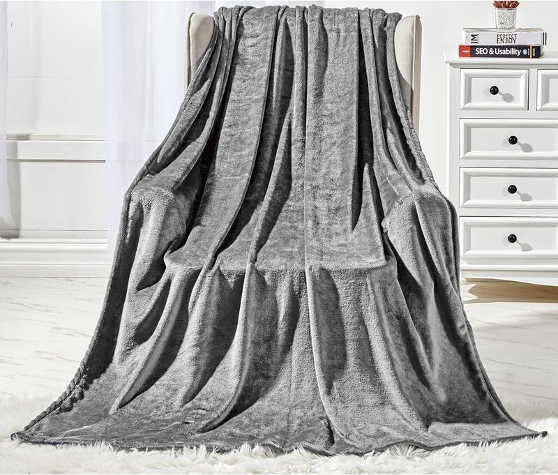 Plazatex Microplush and Microfiber All Season Hydrophobic  Polyester Solid Throw Blanket 50" x 60", Grey