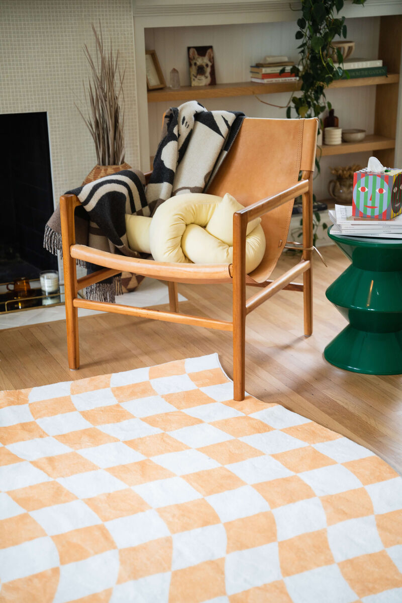 Lany Space Area Rug, Washable Non-Slip Rug, Yellow Wavy Checkered Rug for Living Room image number 3