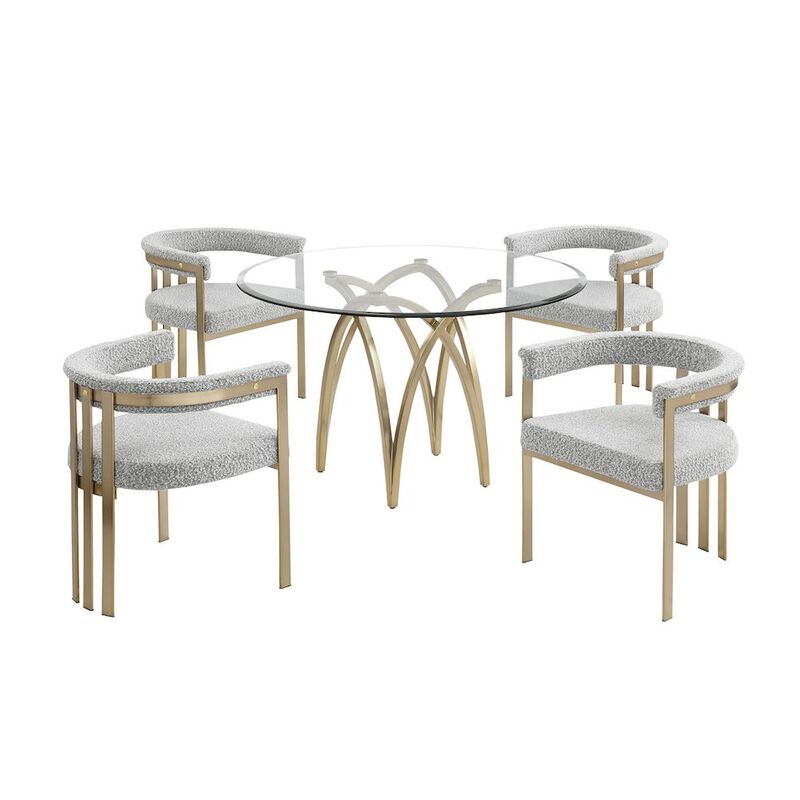 Best Quality Furniture 5Pc Round 48X48 Dining Set With 4 Rich Gray Boucle Chairs