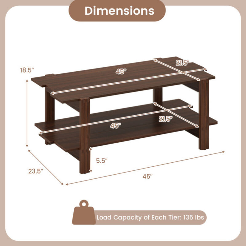 Modern 2-Tier Coffee Table with Slatted Wood Design and Storage Shelf image number 2