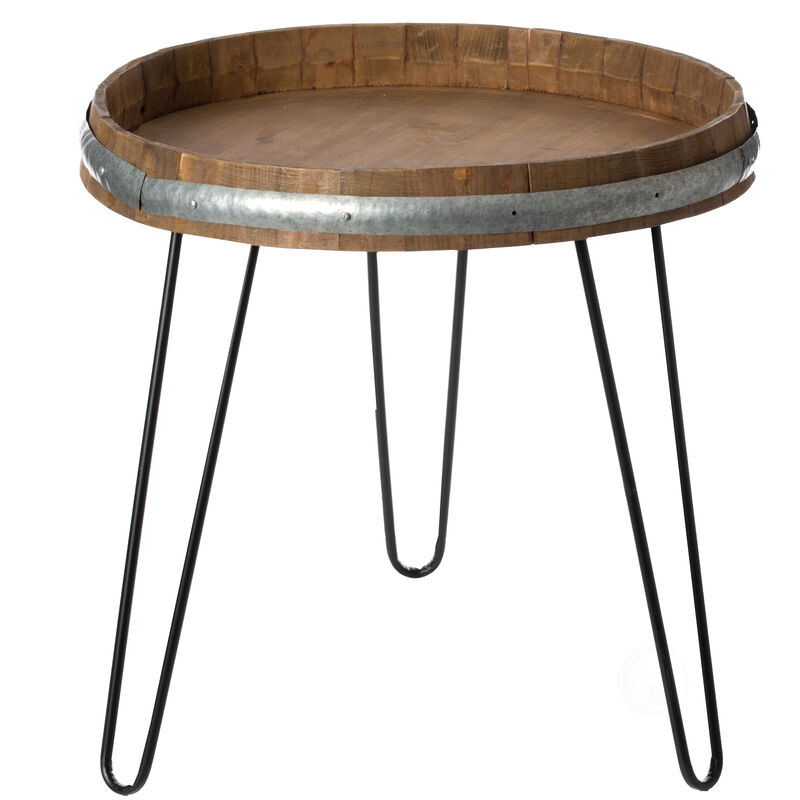 Wooden Wine Barrel Head End Table Accent