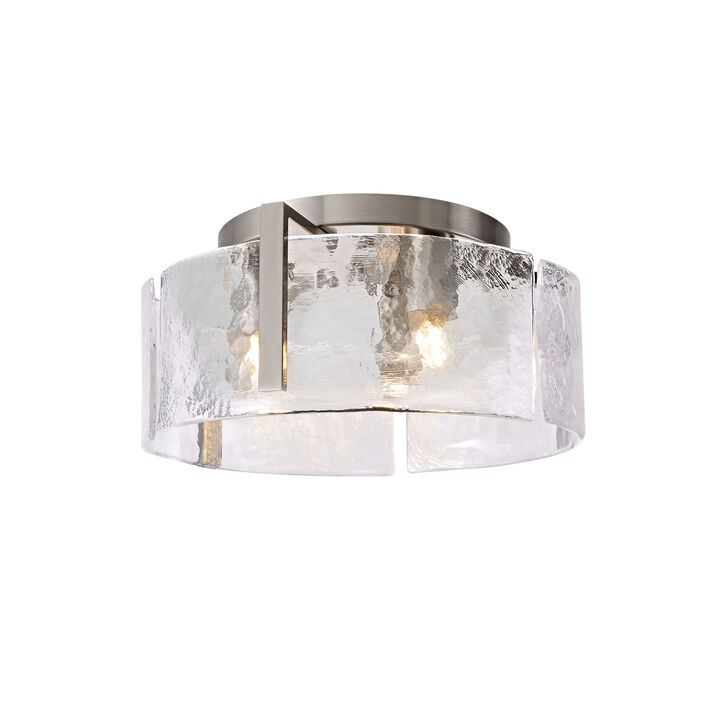 Aurore Round 3-Light Antique Nickel Textured Glass Panels Flush Mount