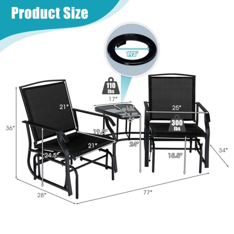 Double Swing Glider Rocker Chair set with Glass Table