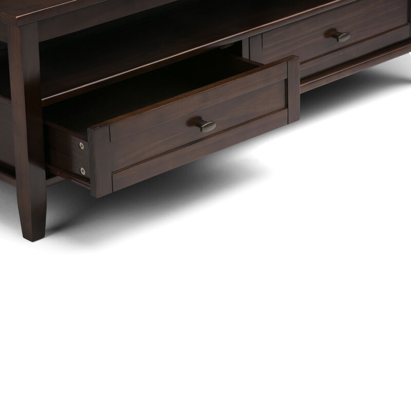 Warm Shaker SOLID WOOD 48 inch Wide Rectangle Transitional Coffee Table in Tobacco Brown