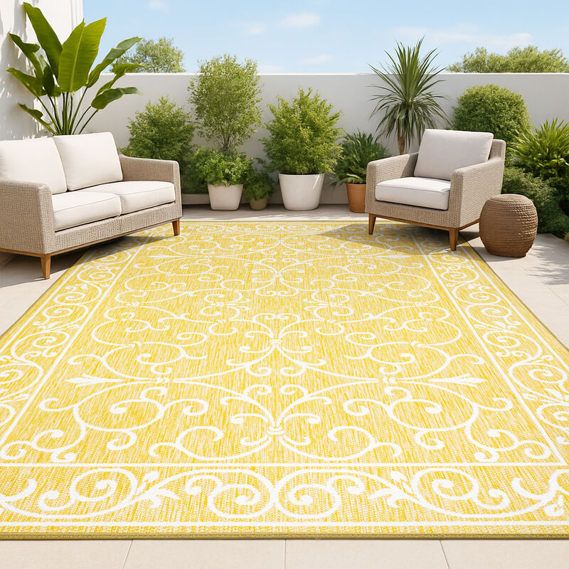 Charleston Vintage Filigree Textured Weave Indoor/Outdoor Area Rug