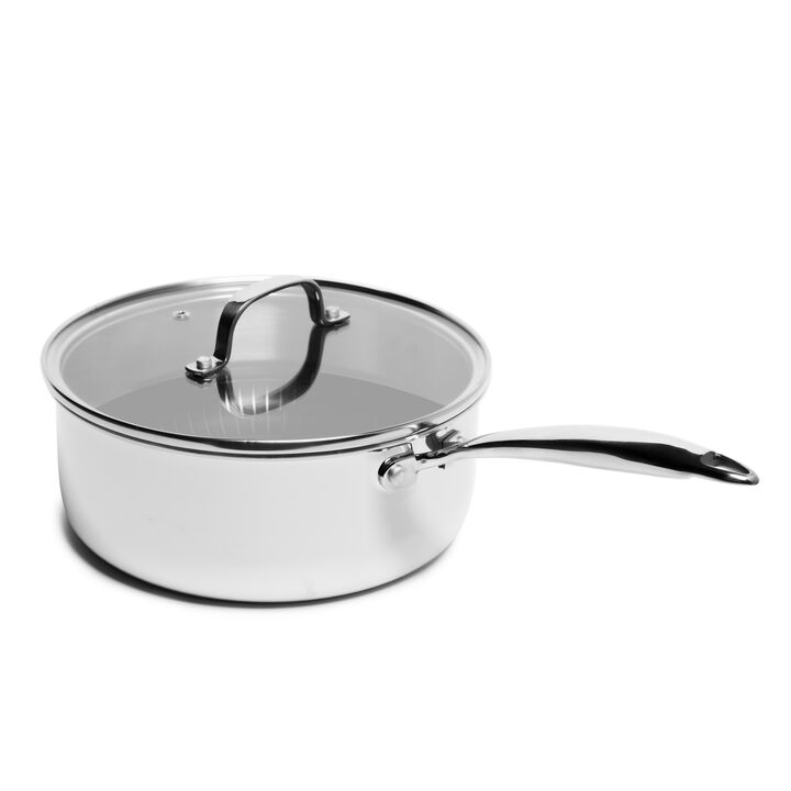 Tri-ply Stainless Steel Diamond Nonstick 2.7 QT Saucepan with Glass Lid