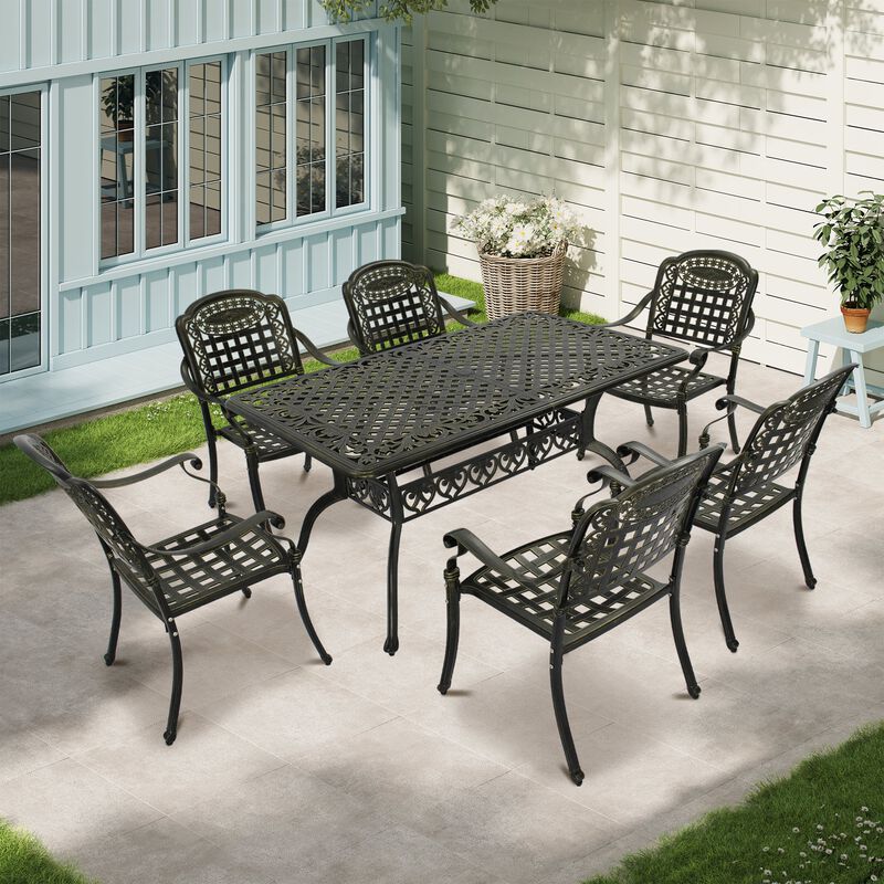 MONDAWE 7-Piece Aluminum Rectangle Diamond Pattern Table Patio Dining Set with Checkerboard Pattern Chairs