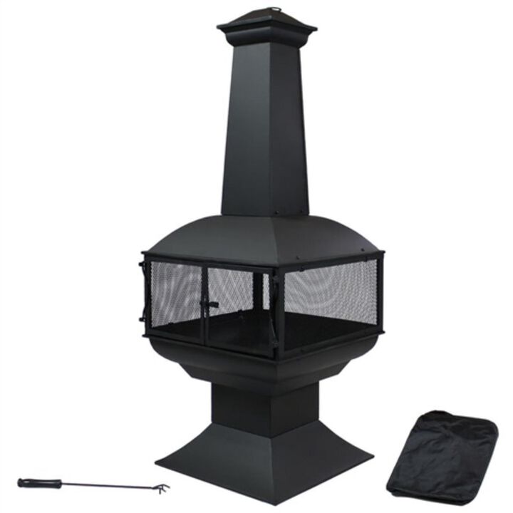 Hivvago Large Black Outdoor Steel Chimenea Wood Burning Fire Pit