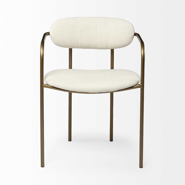 HomeRoots Set of Two Cream and Gold Fabric Open Back Dining Arm Chairs