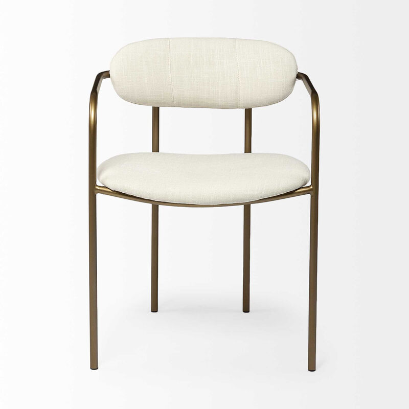 HomeRoots Set of Two Cream and Gold Fabric Open Back Dining Arm Chairs image number 0