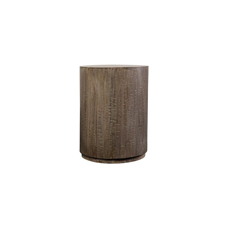 Porter Designs Drum Gray Wash Mango Wood End Table, Gray