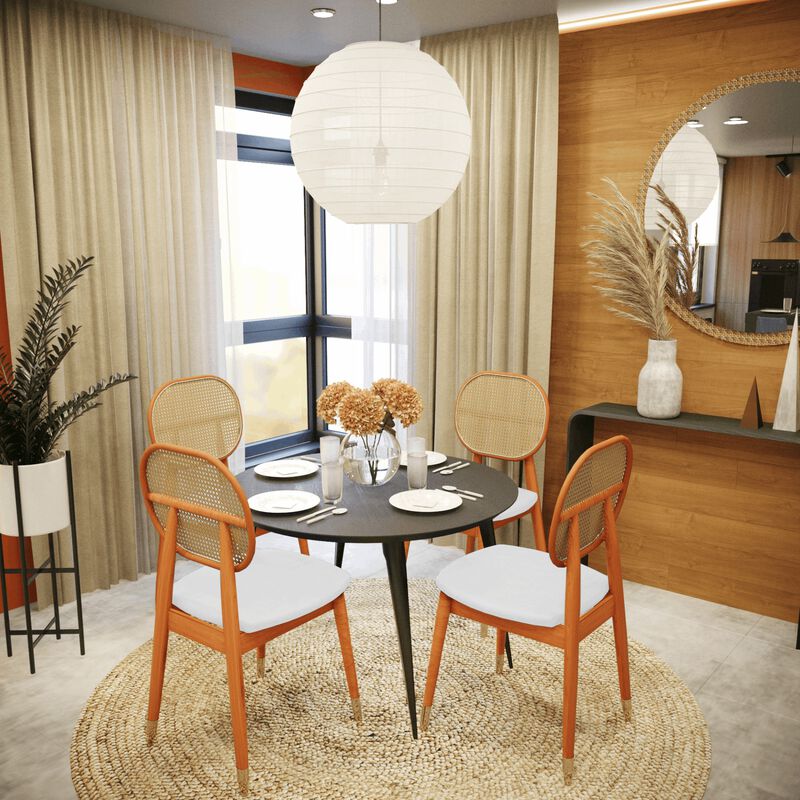 LeisureMod Holbeck Wicker Dining Chair with Upholstered Leather Seat and Beech Wood Legs