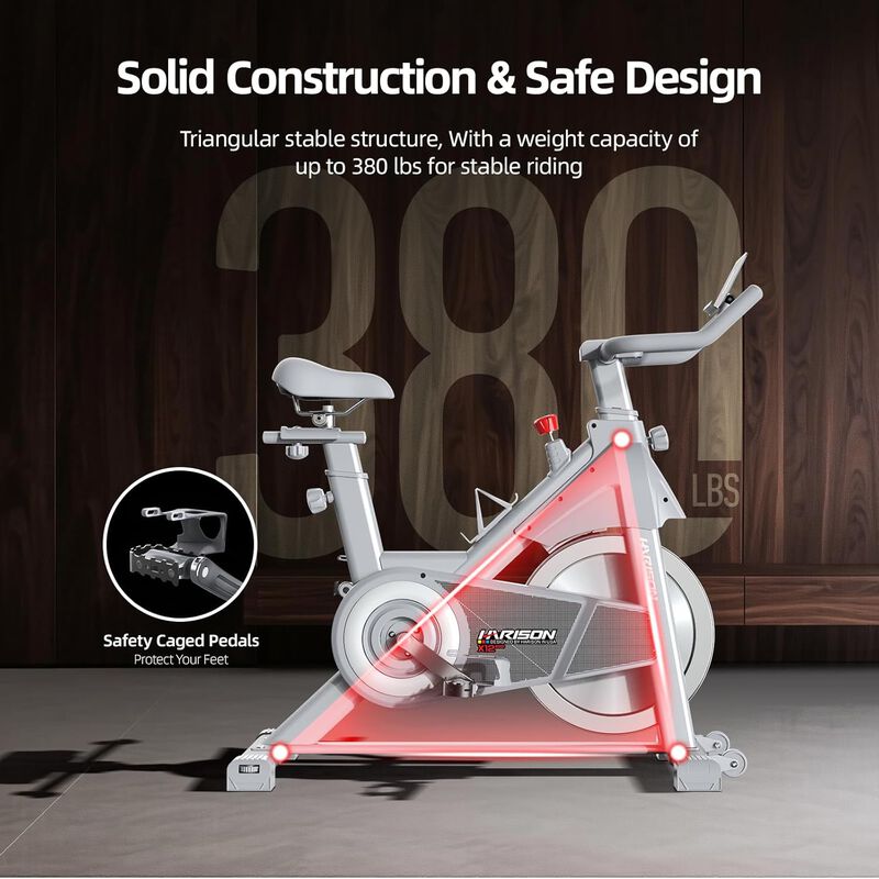 HARISON Magnetic Exercise Bike for Home 380 LB Capacity with Bluetooth, Stationary Bike with iPad Holde (HR-X12 Sliver) image number 3