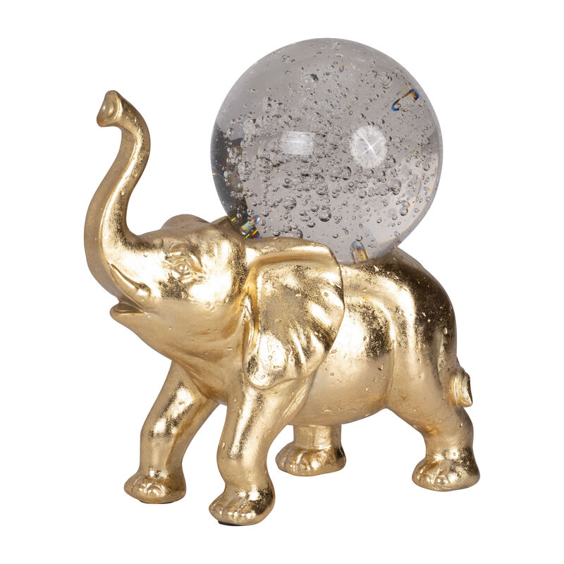 Resin, 9" Elephant W/ Crystal Ball, Gold image number 1