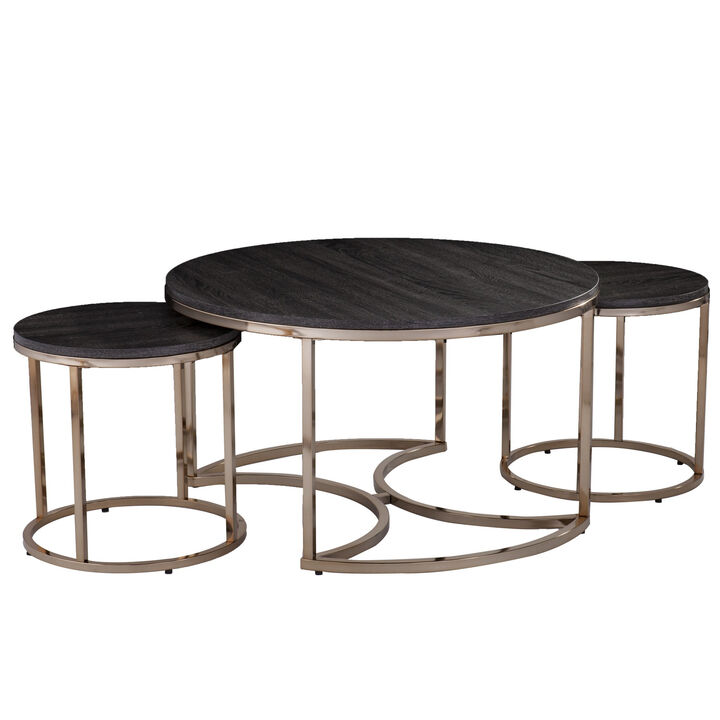 Hivvago 32 Inch  Champagne And Charcoal Manufactured Wood And Metal With Iron Round Coffee Table