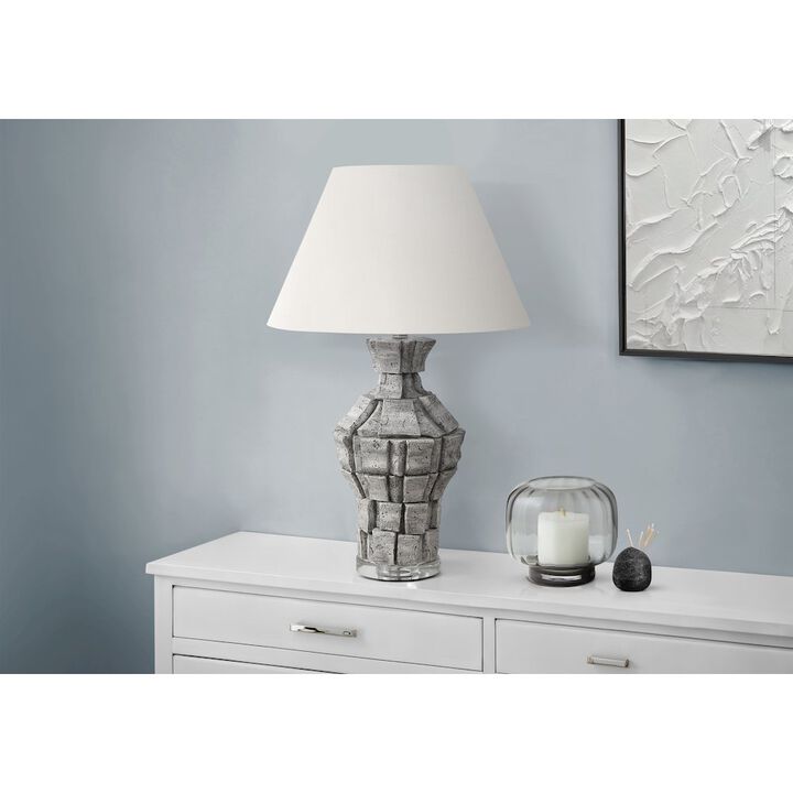 28"H, Table Lamp, Grey Resin, Ivory / Cream Shade, Contemporary, Modern