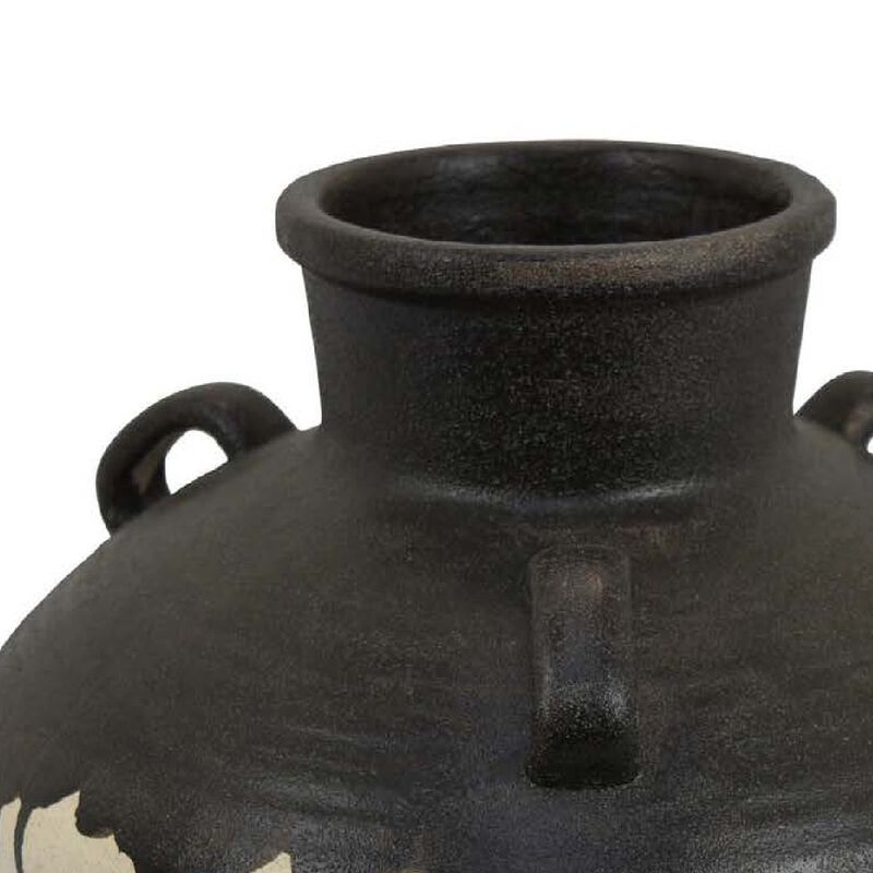 Caleb Accent Vase with Drip Pattern, Angled Handles Black Gray Ceramic